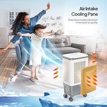 ROVSUN 5.2Gal Portable Swamp Cooler, 1400CFM Evaporative Air Cooler, 3-IN-1 Cooling Fan with Remote Control, 12H Timer & 4 Ice Box, 3 Speeds, Humidifying Oscillating Fan for Indoor or Outdoor