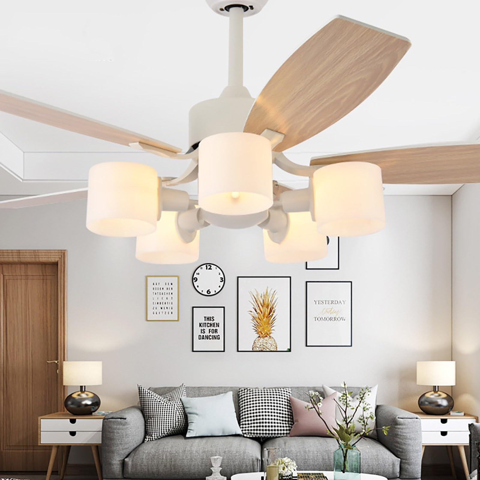 CUNTO Ventilatore da soffitto dimmerabile da 42" con telecomando, ventilatore da soffitto con montaggio a incasso, ventilatore da soffitto silenzioso con luce a LED, per soggiorno