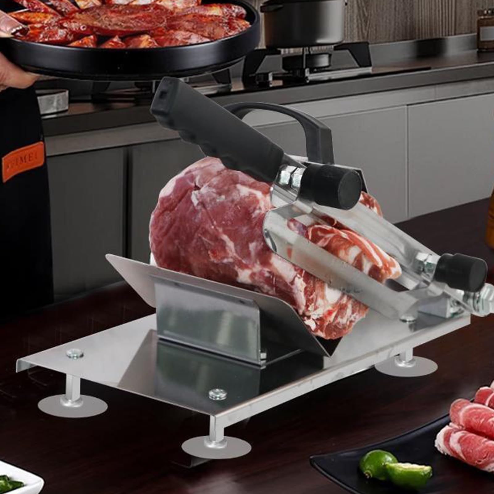 Professioneller manueller Fleischschneider aus Edelstahl - Für Rind, Geflügel & tiefgefrorenes Fleisch, robustes Schneidwerkzeug für Haushalt & Küche