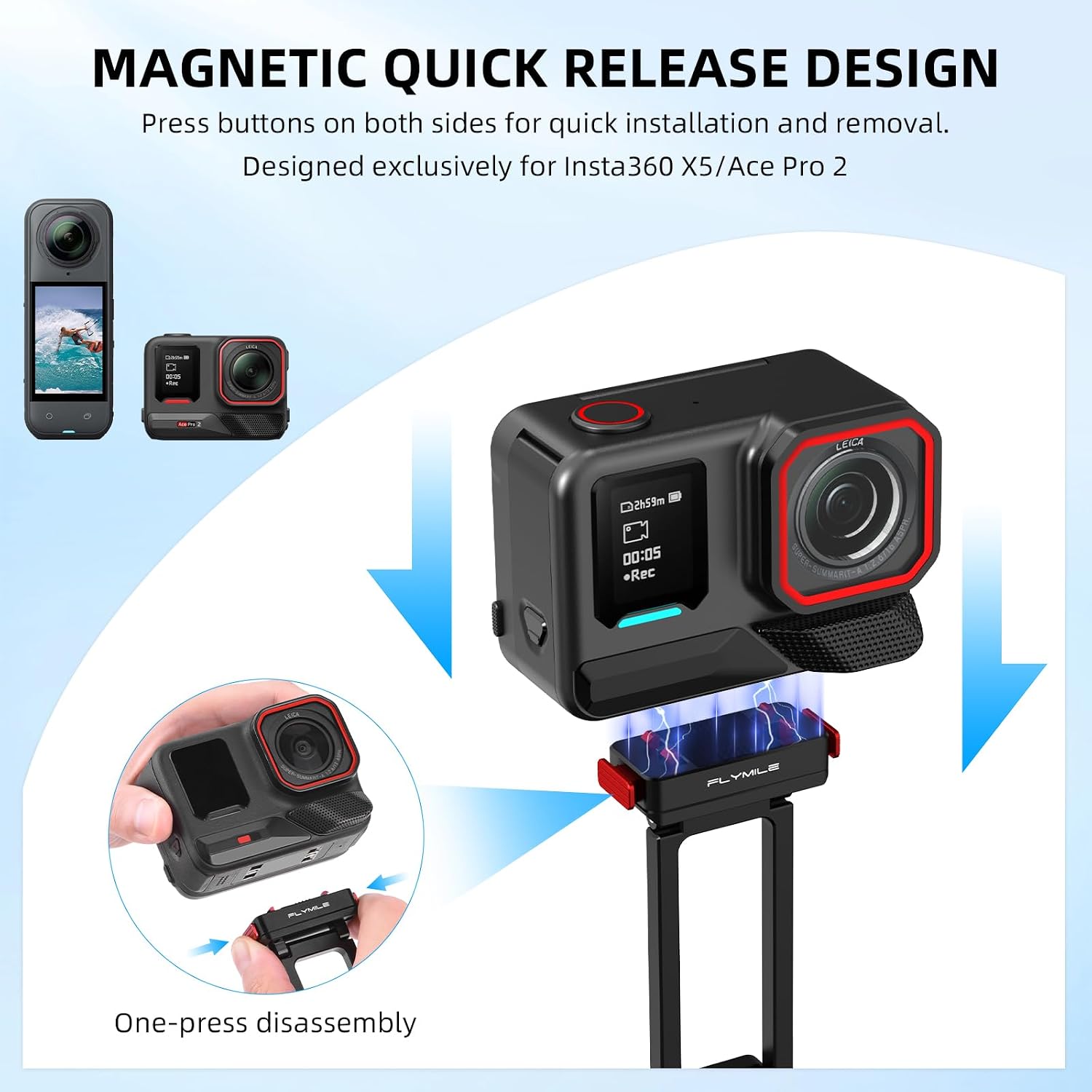 BRDRC X6 Magnetic Quick Release Tripod Stand, Aluminum Alloy Mini Table Mount for Insta360 X5/Ace Pro 2, 180° Adjustable Desktop Holder with 1/4" Threaded Hole, Arca-Swiss & Foldable Hook Accessories