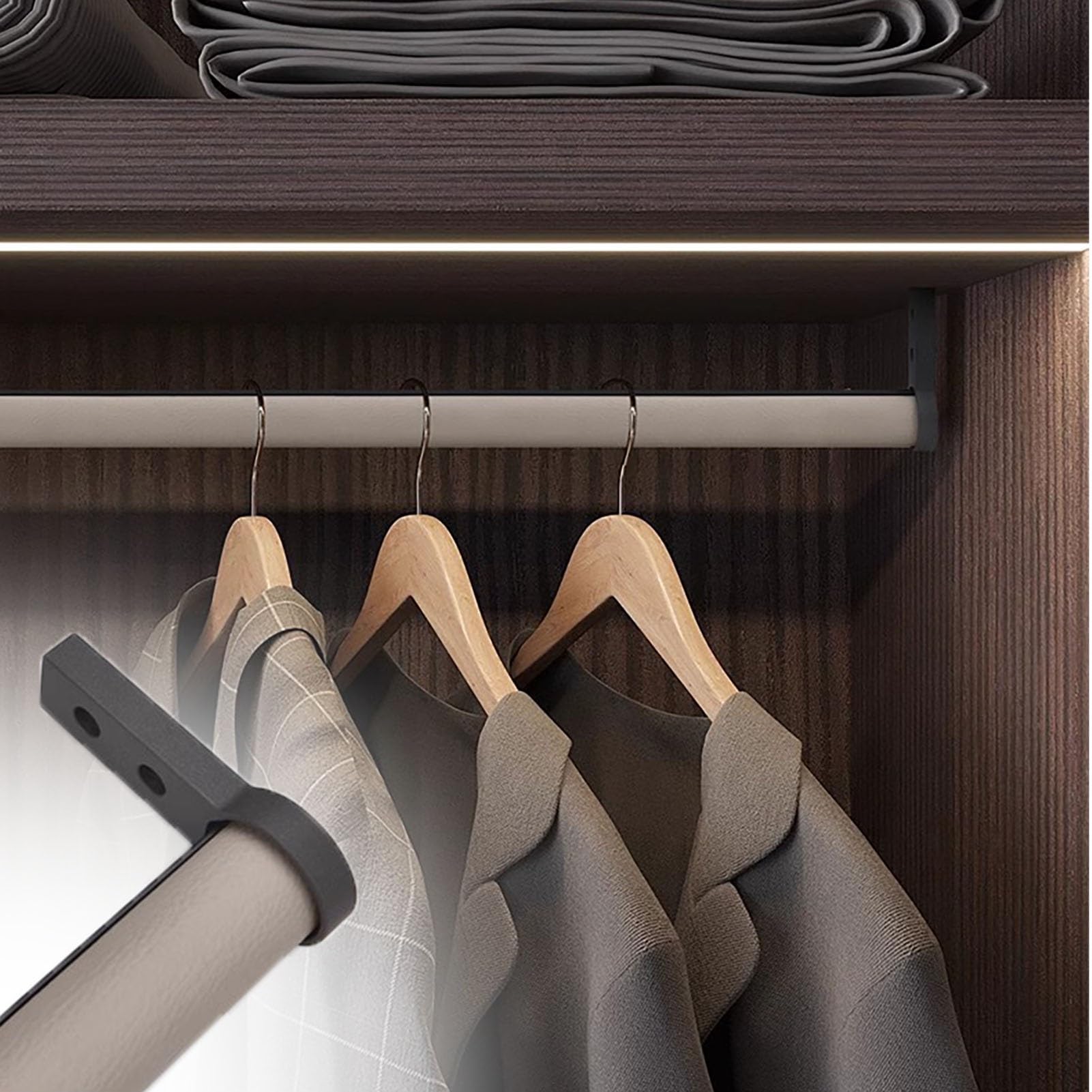 wardrobe rail 1 1/8 In Dia Metal Closet Clothes Rods, Heavy Duty Wardrobe Hanging Tube with Leather Cover(Color B,130cm(51 1/8 in))