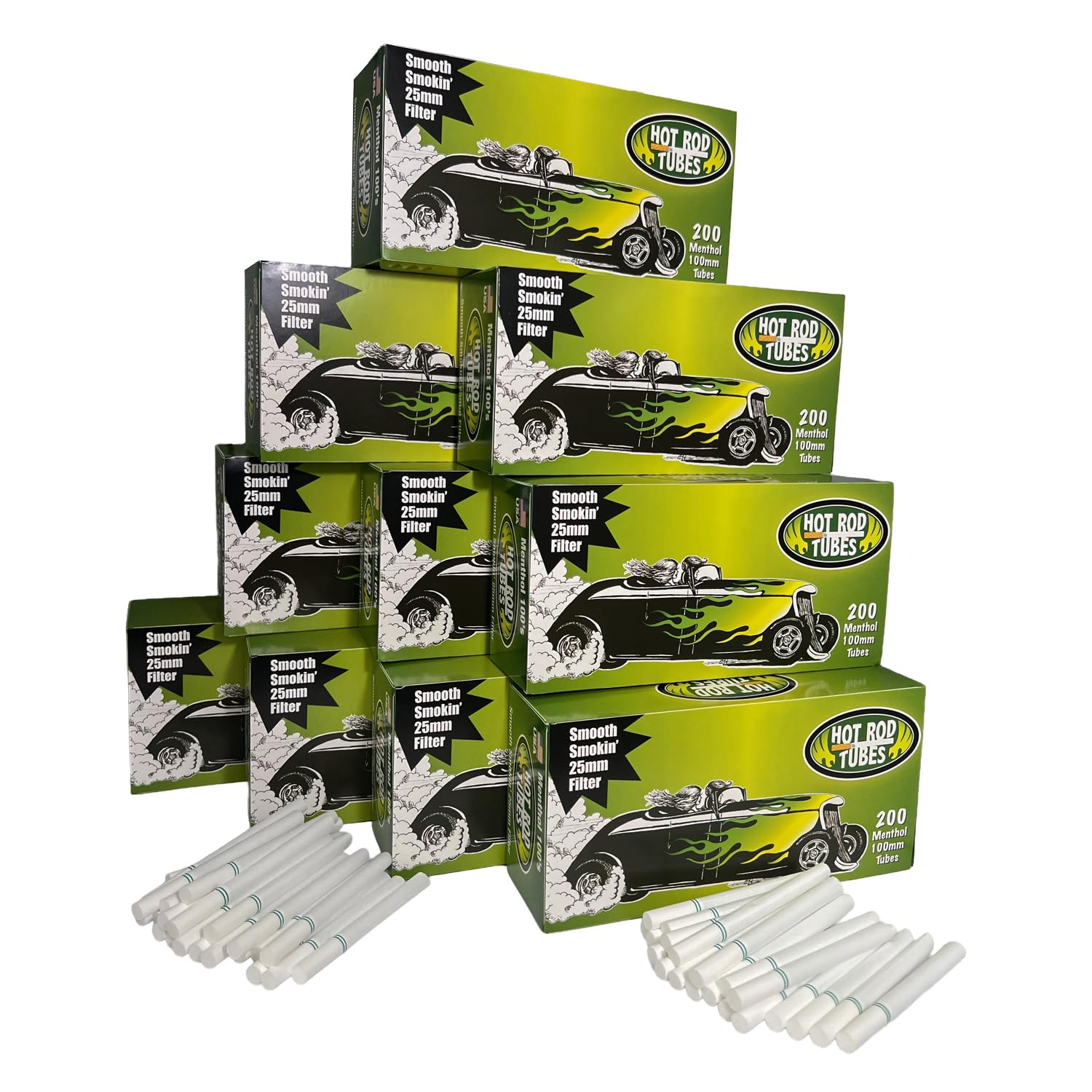 HotRod Cigarette Tubes Menthol 2000 Count King – 10 Boxes – 20mm Extra Smooth Double Filter – Made in USA – Fits Most Injector Machines (100mm, Menthol)