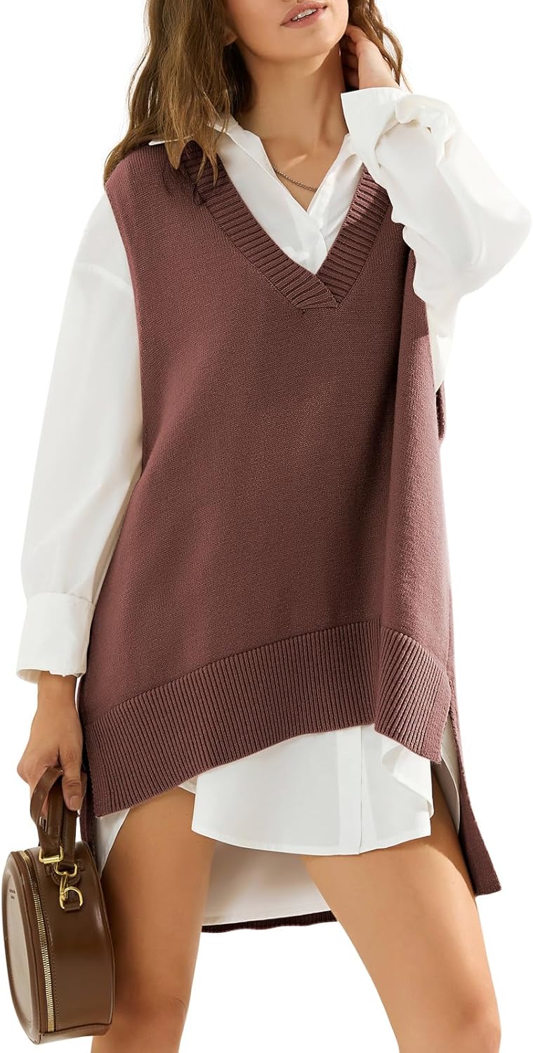 EXLURA Womens Oversized Sweater Vest Knit V Neck Tunic Casual Sleeveless Long Pullover Tank Tops Fall Winter Trendy 2025