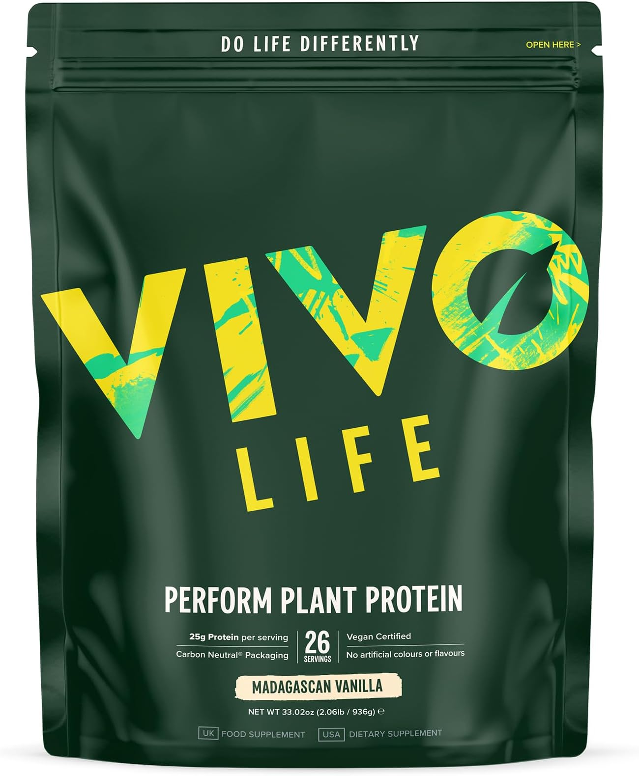 Perform Plant Protein Powder | 25g Protein with 6g BCAAs, Iron, Zinc, Turmeric & Herbal Enzyme Blend | Lactose Free & Easy to Digest, Plant-Based Nutrition | Vanilla - 26 Servings