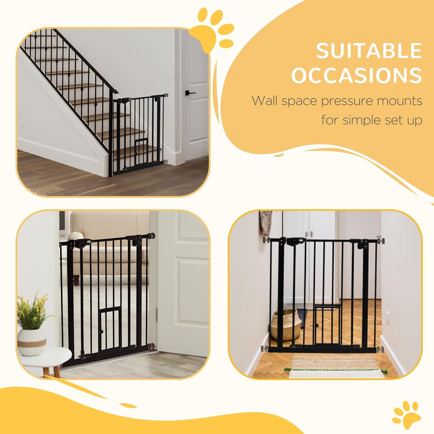 PawHut 36" Pet Gate with Walk Through Door, Easy Open Indoor Dog Gates for Doorways, House, Stair - Black