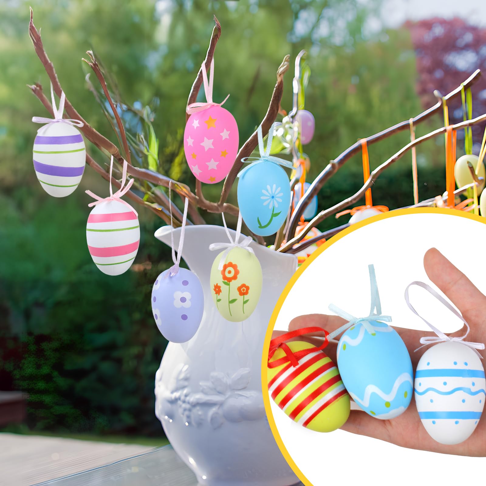 Ostereier zum Aufhängen Draußen, 24 Stück Ostereier Outdoor, 6 cm Plastik Ostereier Deko, Bunte Ostereier zum Aufhängen, Kunststoff Eier Osterdeko für Draußen und Innen Osterstrauchdeko Bürobedarf & Schreibwaren