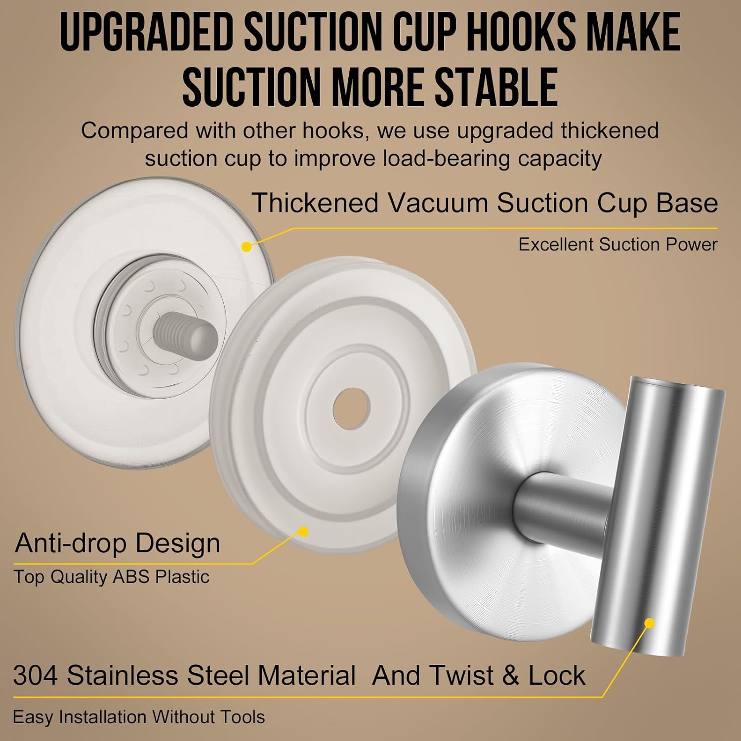 16 Pack Suction Cup Hooks for Shower Waterproof, Matte Wall Mount Towel Holder, Removable Towel Hook, No Drill Stainless Steel Towel Hooks for Bathroom Wall, Wall Hangs 15lbs