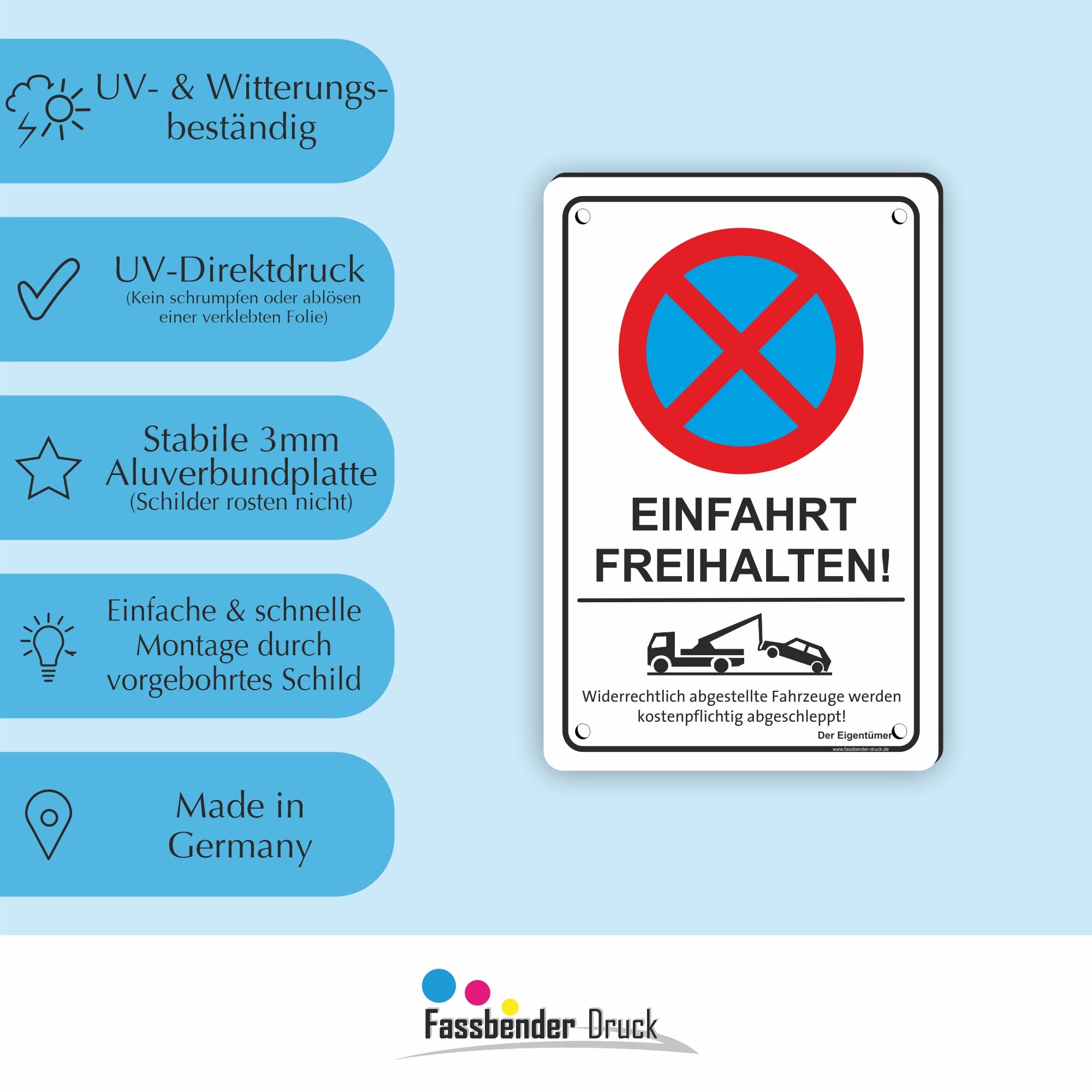 EINFAHRT FREIHALTEN - vorgebohrtes Parken verboten Schild - Schild mit Bohrlöchern zum Markieren vom absoluten Parkverbot/Parkverbotsschild (40x60cm Schild)