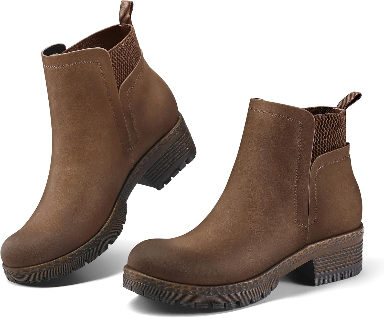 mysoft Women's Elastic Gore Lug Sole Chelsea Boots Slip On Platform Chunky Heel Ankle Booties - Image 3