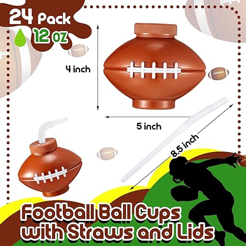 Miniatura 2 de Mumufy 24 tazas de pelota de fútbol con pajitas y tapas, de plástico de 12 onzas, reutilizables, suaves, para fiestas de fútbol, suministros de