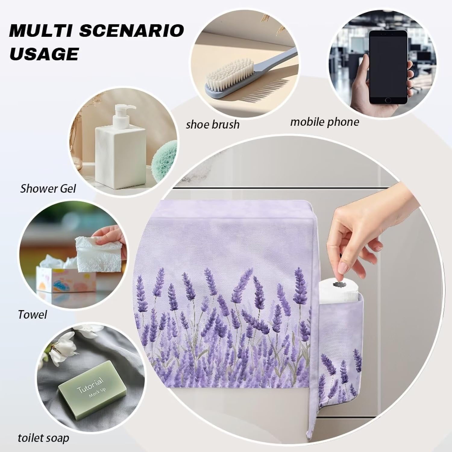 Purple Lavender Toilet Tank Lid Cover Fashion Print Toilet Tank Cover with Two Side Pocket Replacement Toilet Tank Protector Bathroom Decorative