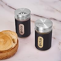 Vista 2 de Juego de 2 agitadores de azúcar de acero inoxidable y vidrio con orificios ajustables para canela, para bar de café (negro)