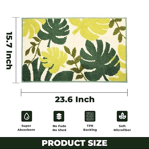 Miniatura 2 de Plants - Alfombra de baño antideslizante súper absorbente, extra suave y 100% microfibra, lavable a máquina, alfombra para baño, cocina y sala de