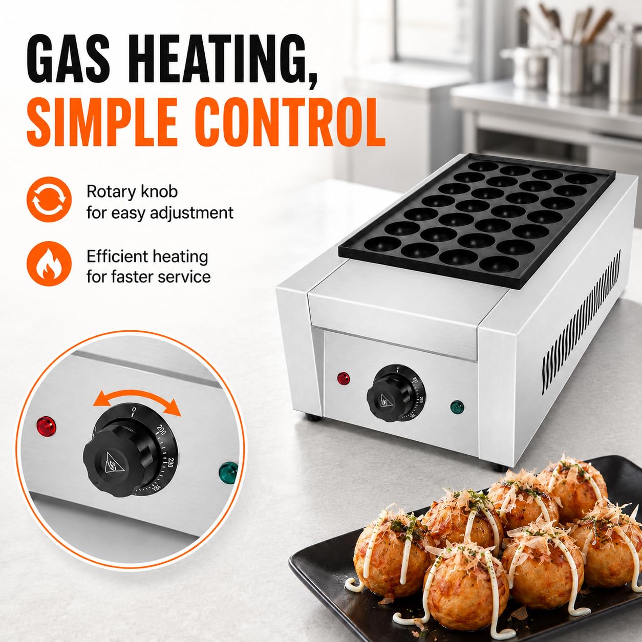 Takoyaki Maker, pentola a gas antiaderente a 28 fori con controllo del