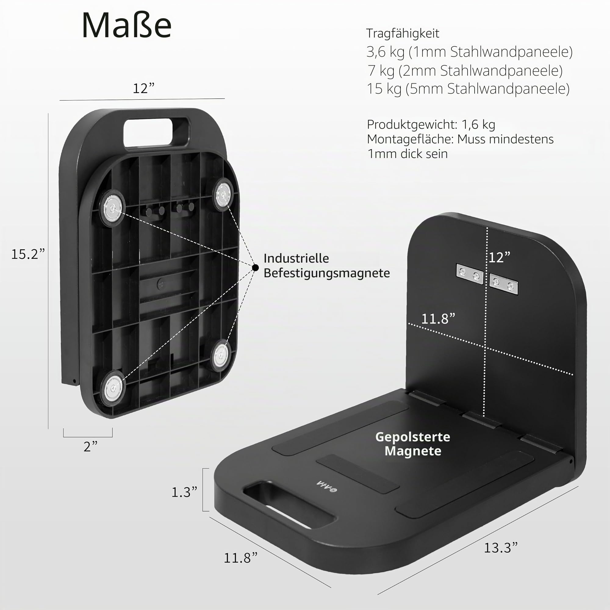 VIVO Magnetische tragbare Laptop-Workstation, Notebook/Tablet-Regal, Nutzplattform mit 15 kg Kapazität, freihändiger kompakter Schreibtisch, Befestigung an Stahloberflächen, schwarz, DESK-MAG01