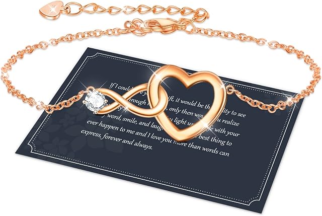 J.Fée Infinity Bracelet for Women,Sterling Silver S925 Bracelet,Silver Infinity Bracelet Crystal Slider Bracelet with Zircon,Adjustable Heart Bracelet,Gift for Women,Silver,Rosegold,Gold