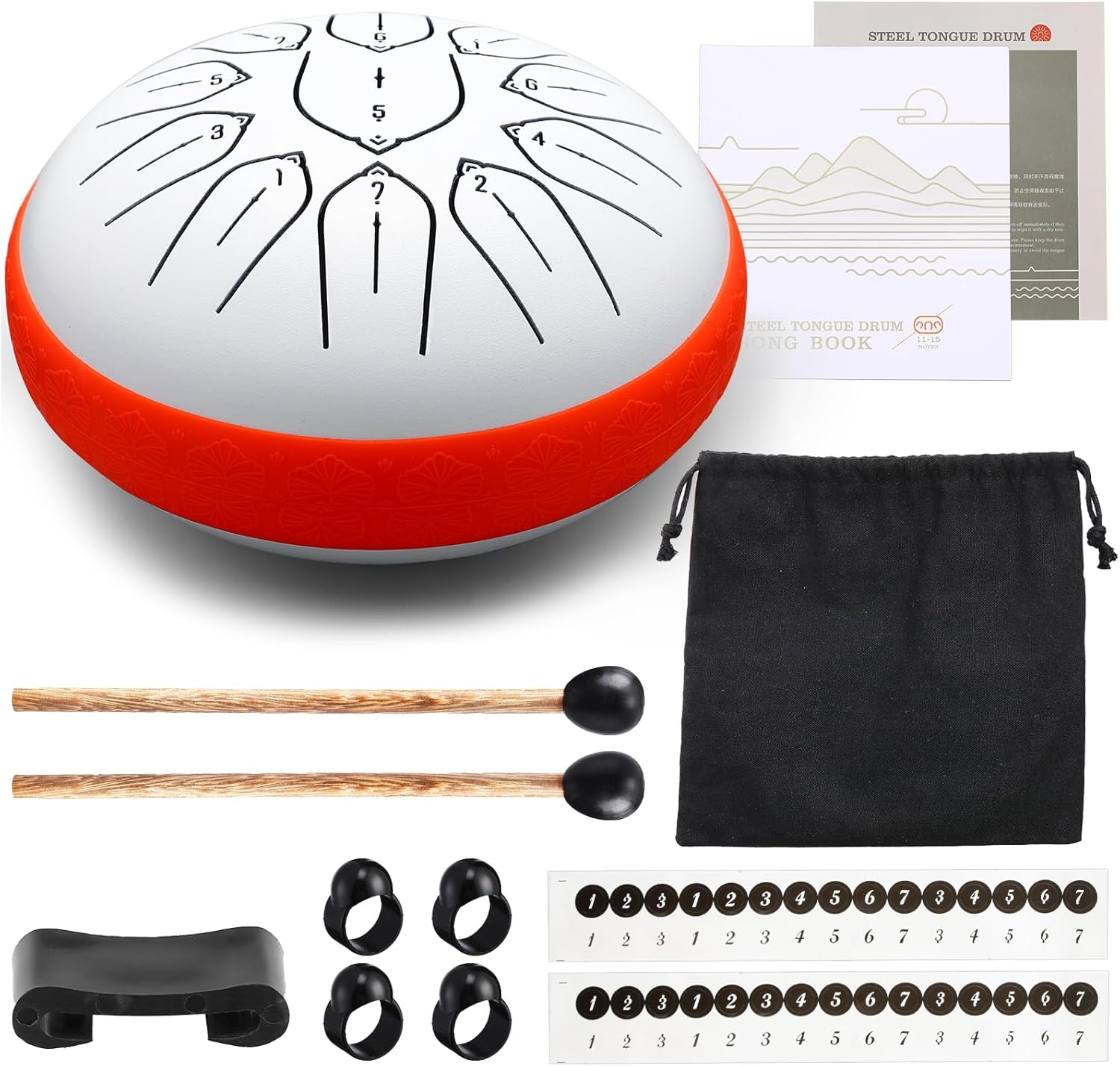 Steel Tongue Drum, 6 Inch 11 Notes Percussion Instrument for Musical Education, Meditation, Relaxation, Calming, Music Gift for Family Friend Adult Beginner (White)