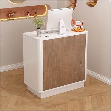 Small Reception Desk with Counter, Front Desk Reception Counter, L-Shap Cashier Front Desk, Computer Desk Retail Counter for Salon Checkout Reception Room OfficeBrown