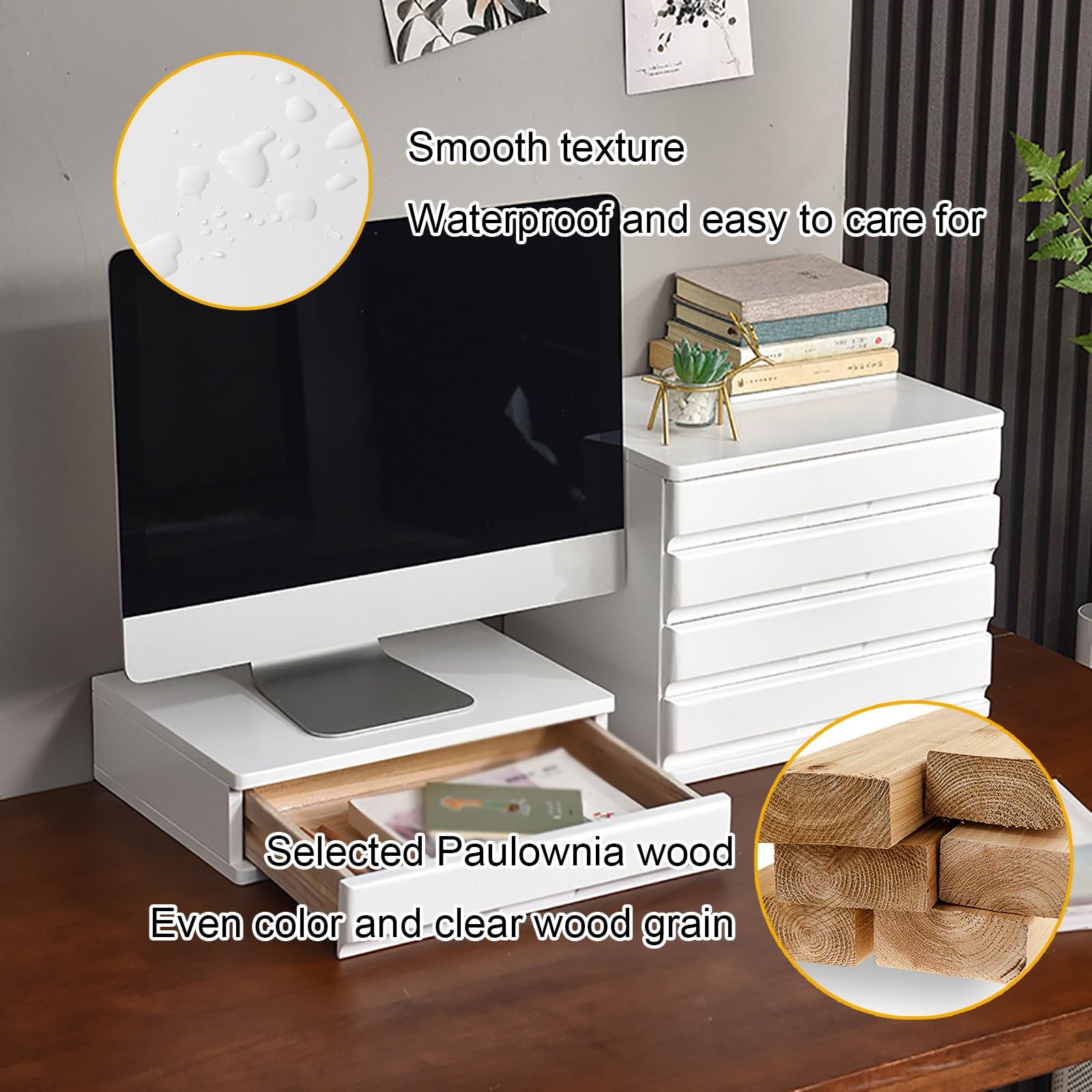Boîte De Rangement De Bureau En Bois Massif, Multicouche Tiroir De Organiseur Épaissi, Meuble De Rangement À Poignée Invisible, Pour Bureau/étude/maison(Brown,24cm/9.4in)