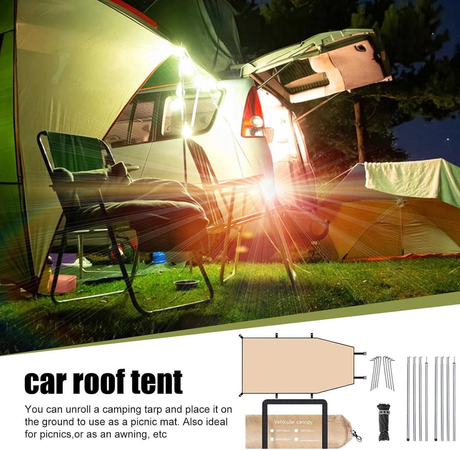 Car Tailgate Awning - SUV Tent Shelter, Waterproof Trunk Shade, Portable Outdoor Cover, Camping Sun Tent | Travel Adventure Accessory, Perfect for Road Trips Hiking Picnic Beach Camping Use
