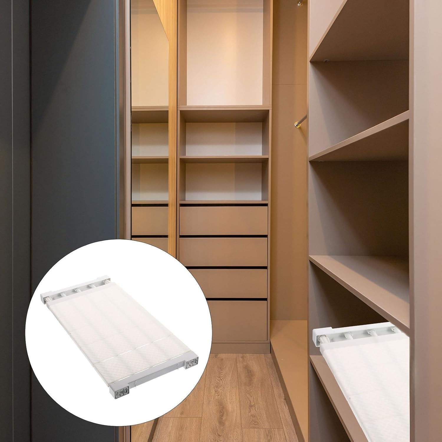Detachable Tension Closet Shelf Organizer 50-80cm Length X 24cm Width Sturdy Household Closet Rack Storage Divider for Clothes and Wardrobe