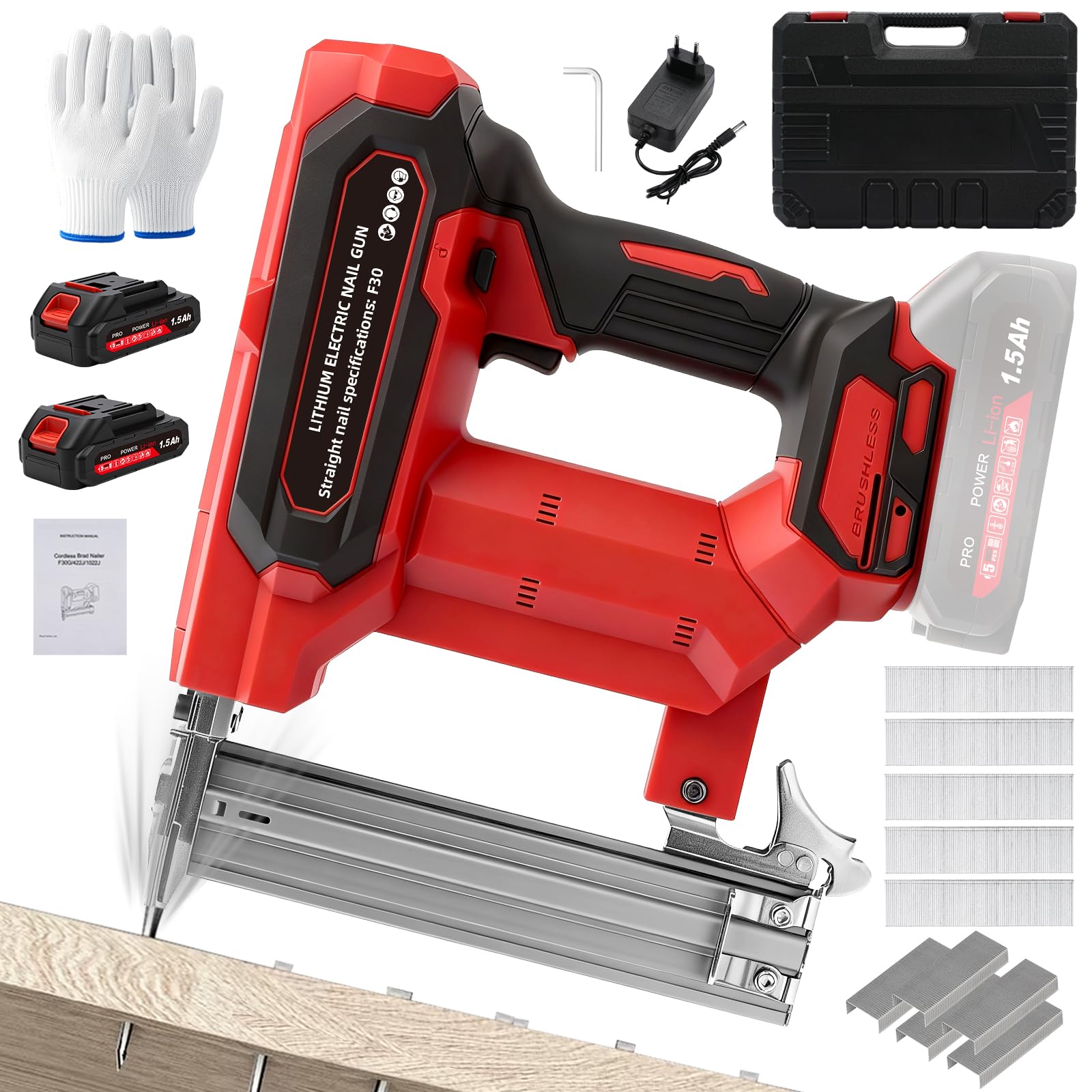 Clavadora Electrica de Clavos, 2 en 1 Pistola de Clavos Inalámbrica 21V, con 2 x Baterías 1.5Ah y 1000Pcs de Grapas, Profundidad de Clavado Ajustable, para Tapicero de Madera, Tapizar