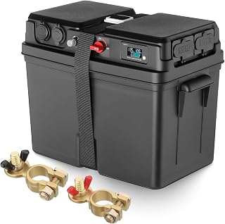 GEARMONSTER Battery Box for Boat Motor, Electric Motor, Inflatable Boat, Outboard RV - with USB & 12 V Connector, Cigarette Lighter, LED Display, 50 A Connectors, Suitable for Batteries Size 24/27/31