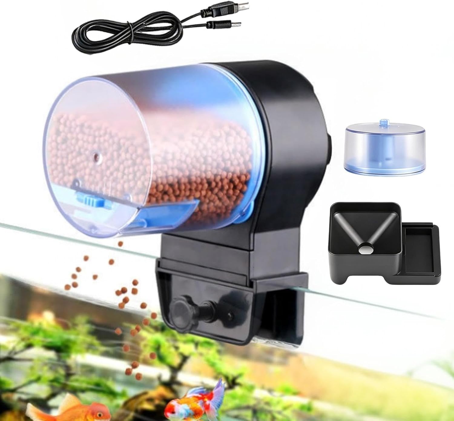 Automatic Fish Feeder - Smart Rechargeable 3-Mode Adjustable - Automatic Fish Feeder Small Tank,for Home Office Apartment Travel Vacation Pond