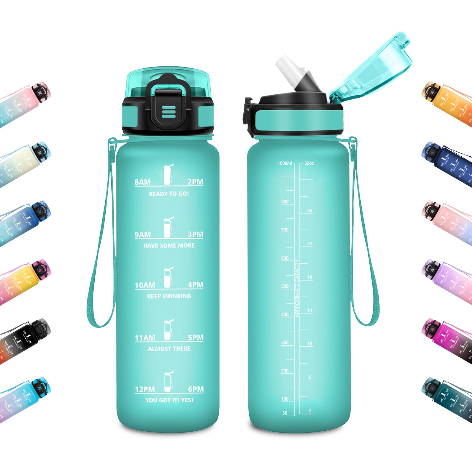 JAPORIA 1L Water Bottle Motivational Water Bottle with Straw, Time Indicator, Leakproof, Reusable for Gym, Camping, Work