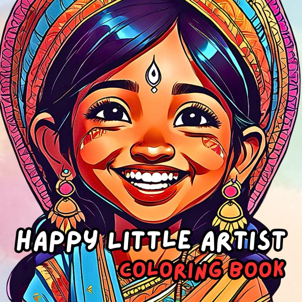 Happy Little Artist Coloring Book: 50 smiles of cute girls of various nationalities. Add some brightness to them with your colors.