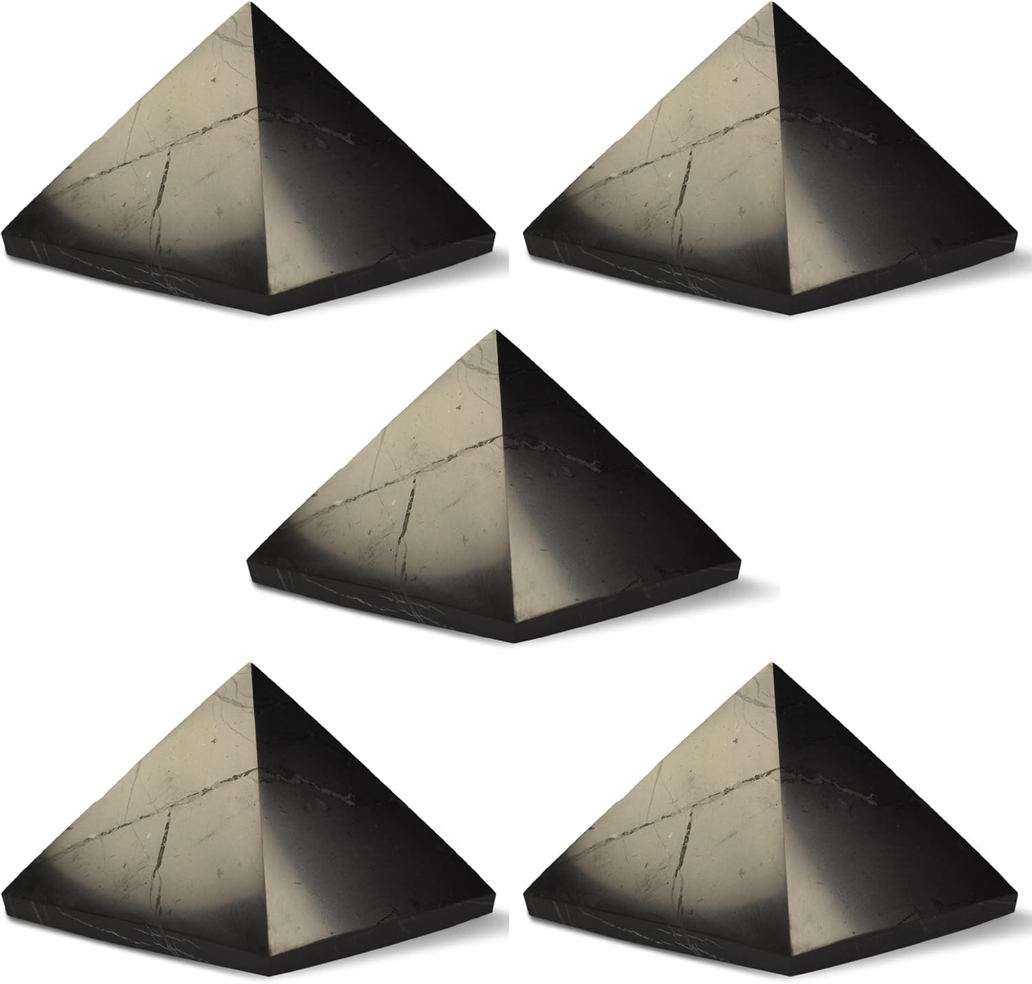 Shungite World 5 pcs Authentic Shungite Pyramid Polished 50 mm / 1.96" Chakra Energy Natural Healing Crystal Real Black Pyramid Home Office Protection Desk Decor Meditation Reiki Grounding Stone
