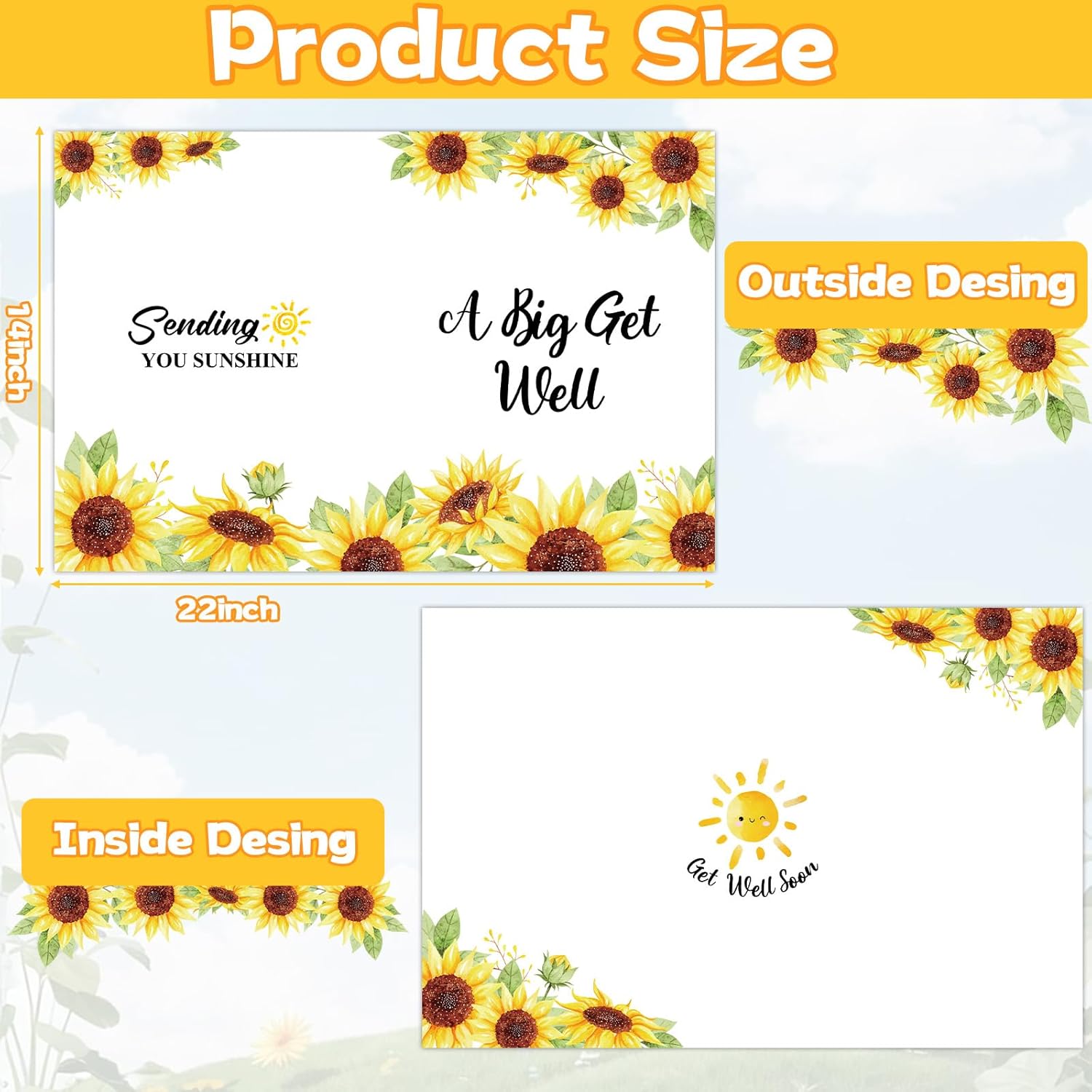 Jumbo Get Well Card Sunflower Giant Get Well Soon Cards from Group Big Shaped Huge Greeting Card Large Thinking of You Big Wishes Gift Extra Large for Men Women Coworkers Friends 14 x 22 inch