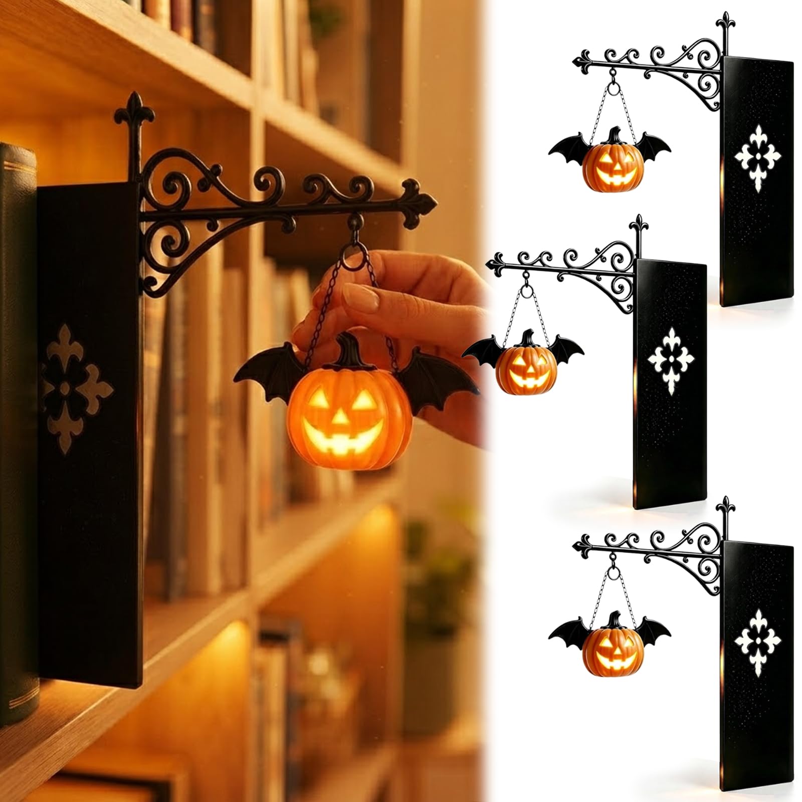 Bookshelf Lantern-Decorative Bookshelf Lighting, Iron Vintage, Warm LED，3*A