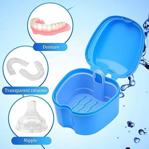 Miniatura 6 de Nuogo Paquete de 12 cajas de baño para dentaduras postizas a granel, soporte limpiador con cesta de colador, caja de ortodoncia dental, taza de