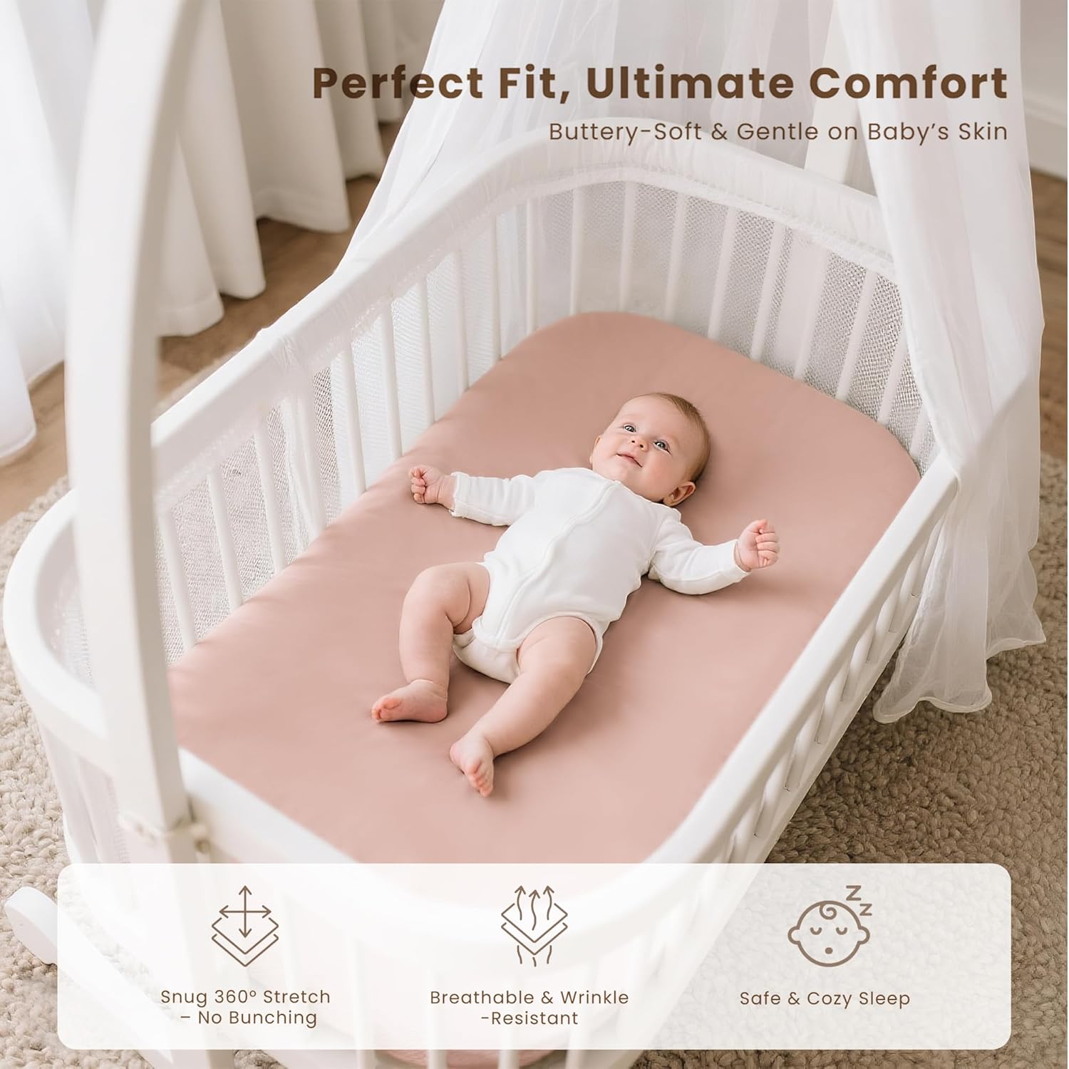Konssy 3 Pack Stretchy Bassinet Sheets for Baby Girl Boy, Soft Breathable Baby Bassinet Mattress Sheets Fit for Hourglass Oval Cradle, Moses Basket Rectangle Mattress (Vintage Petals)