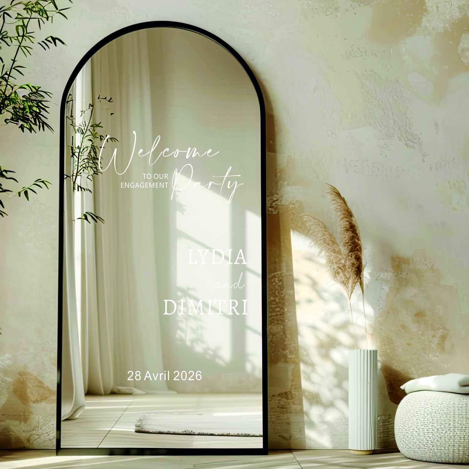 Welcome to Our Engagement Party Mirror Vinyl Decal, Custom Welcome Wedding Sticker, Personalized Customizable Names & Date for Mirror, Acrylic - Night Before - Reception - Ceremony(27x42cm)