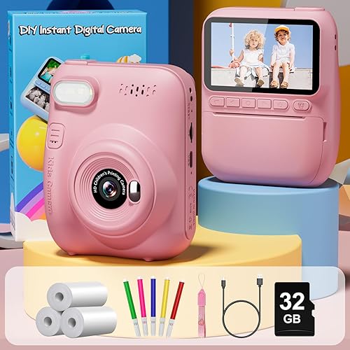 Miniatura 7 de Cámara de impresión instantánea para niños, cámara HD de 32 MP de 3.0 pulgadas para niños, 1080P con 3 rollos de papel de impresora, juguete de