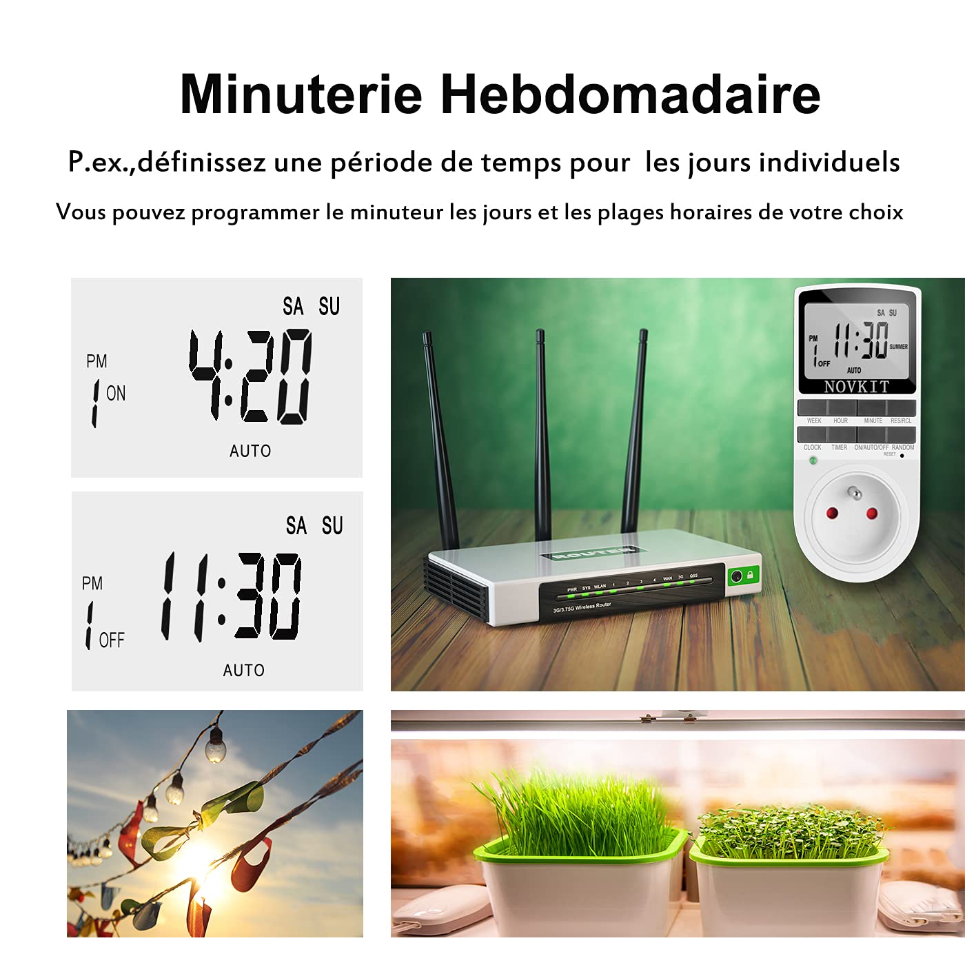 NOVKIT Programmateur Prise Électrique et Digitale, Minuterie Prise Numérique à 10 Programmes Journaliers Hebdomadaires avec Mode Anti-vol et Grand LCD écran, Économiser Électricité (Paquet de 2)