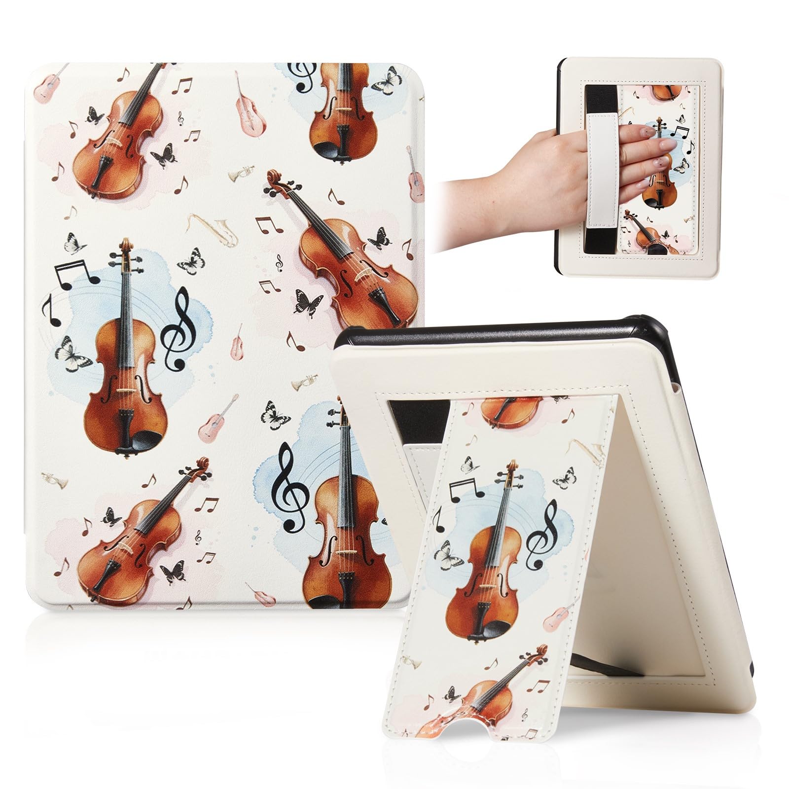 CoBak Lightweight Stand Cute Case for 7" Kindle Paperwhite 12th Gen 2024 and Kindle Colorsoft with Right Hand Strap - Compatible with iPhone MagSafe, for Samsung/Anker Wireless Charging Pads