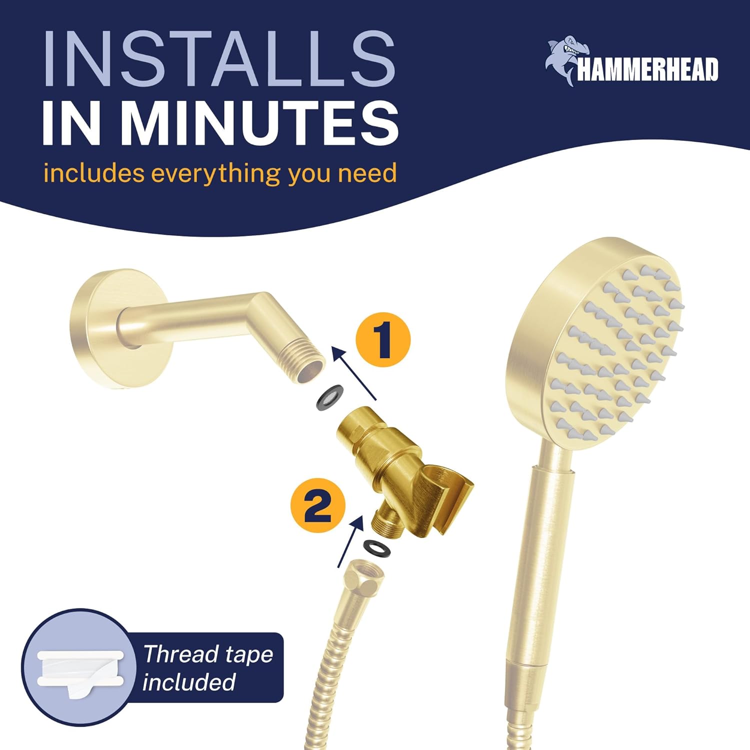 HmerHead Showers Solid Metal Handheld Showerhead Holder, Adjustable Wand