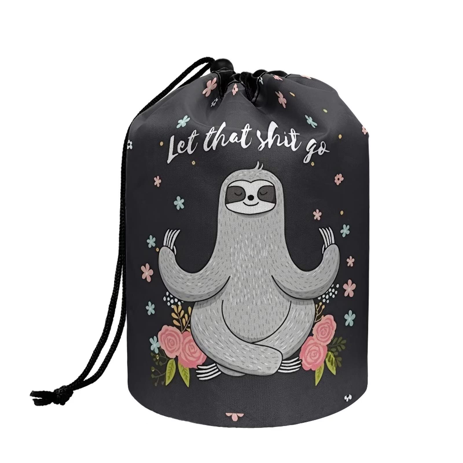 chaqlin Hippie Lotus Print Travel Cosmetic Bags Barrel Makeup Bag,Women Girls Portable Foldable Cases Multifunctional Toiletry Bucket Bags Round Organizer Storage Pocket — view 22