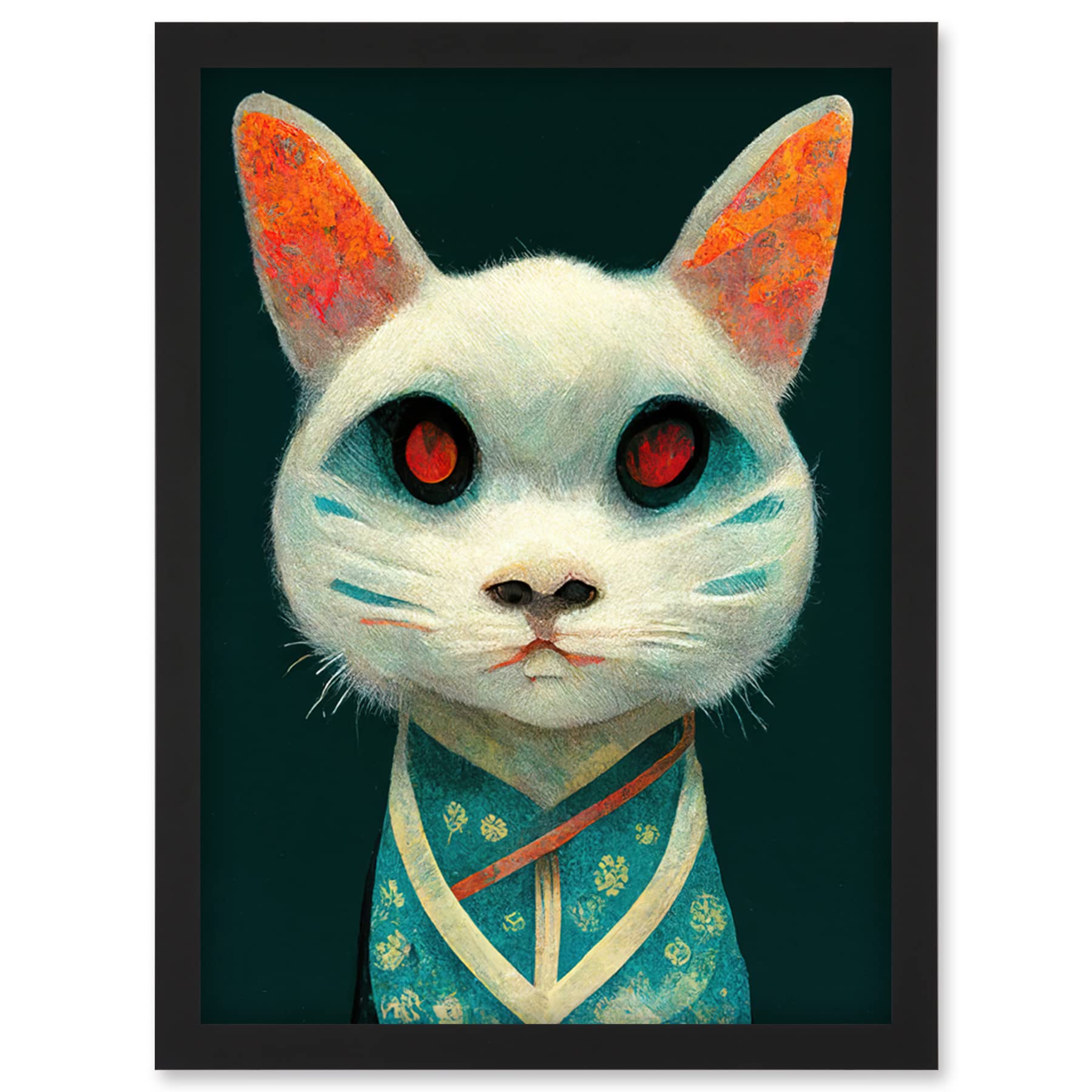 Doppelganger33 LTD Nihonga Kimono Cat Japanese Illustration Artwork Framed Wall Art Print A4