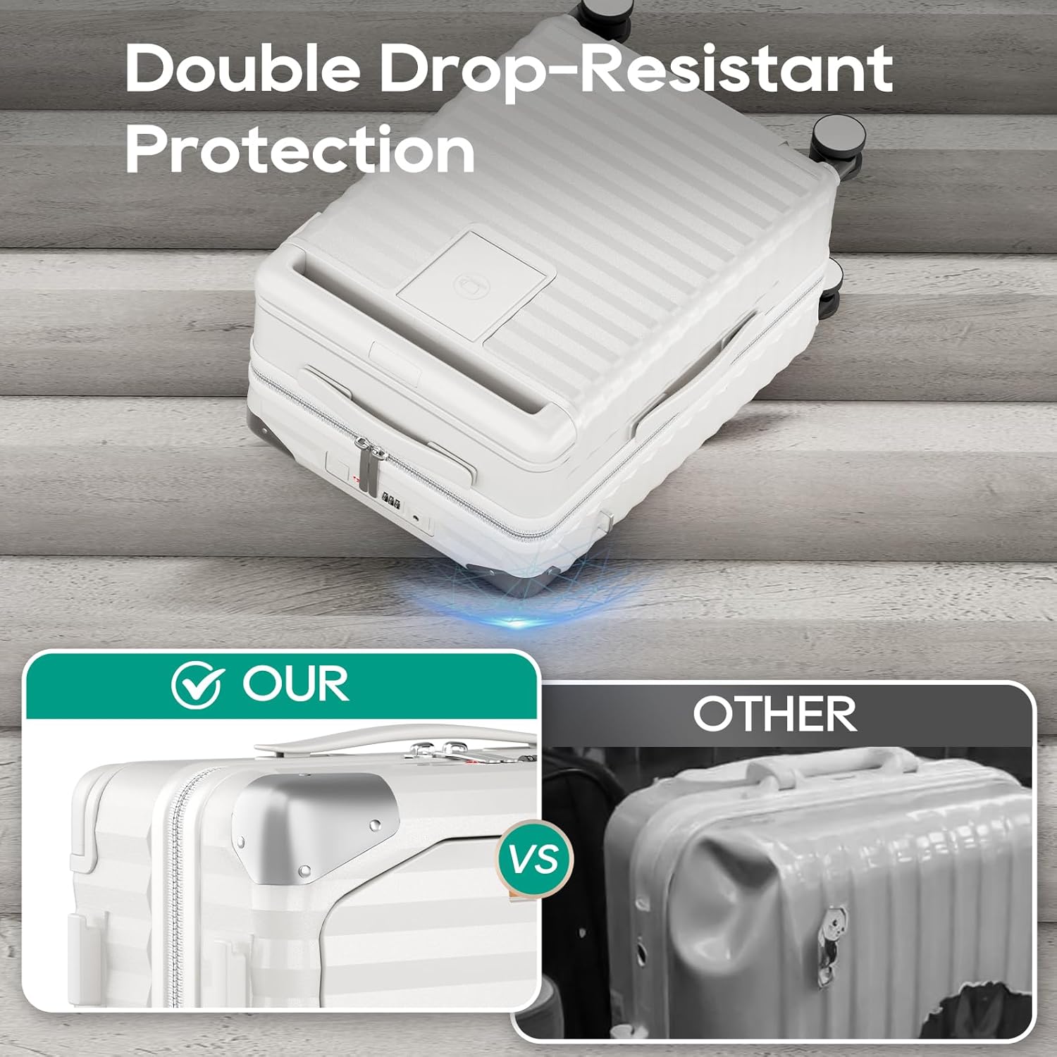 Joyway 20 Inch Carry on Luggage with Front Pocket, PC Hardshell Carry-on Suitcase with USB Port and Cup Holder, 21.5x14.2x9 Airline Approved, Luggage with Spinner Wheels and TSA Lock (White) - Image 4