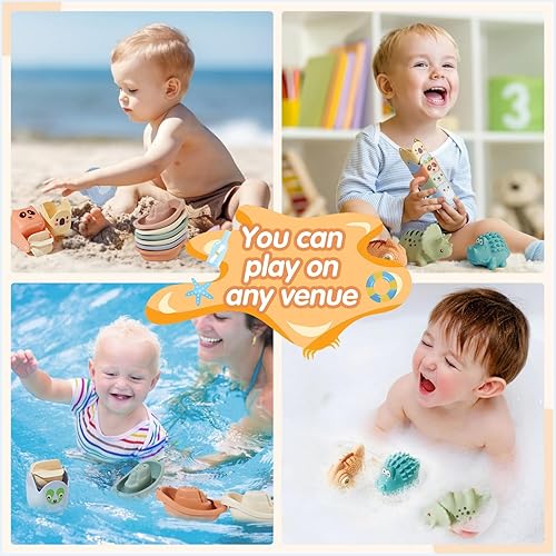 Miniatura 7 de Juguetes de baño para bebés de 1 a 3 años, paquete de 14 juguetes de baño para niños de 2 a 4 años, juguetes de agua con botes flotantes y tazas y