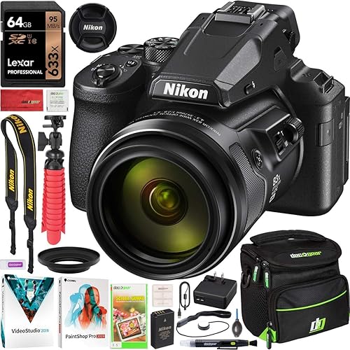 Nikon COOLPIX P950 - Cámara digital compacta con zoom óptico de 83x, paquete de súper lente de teleobjetivo que incluye funda para dispositivos Deco