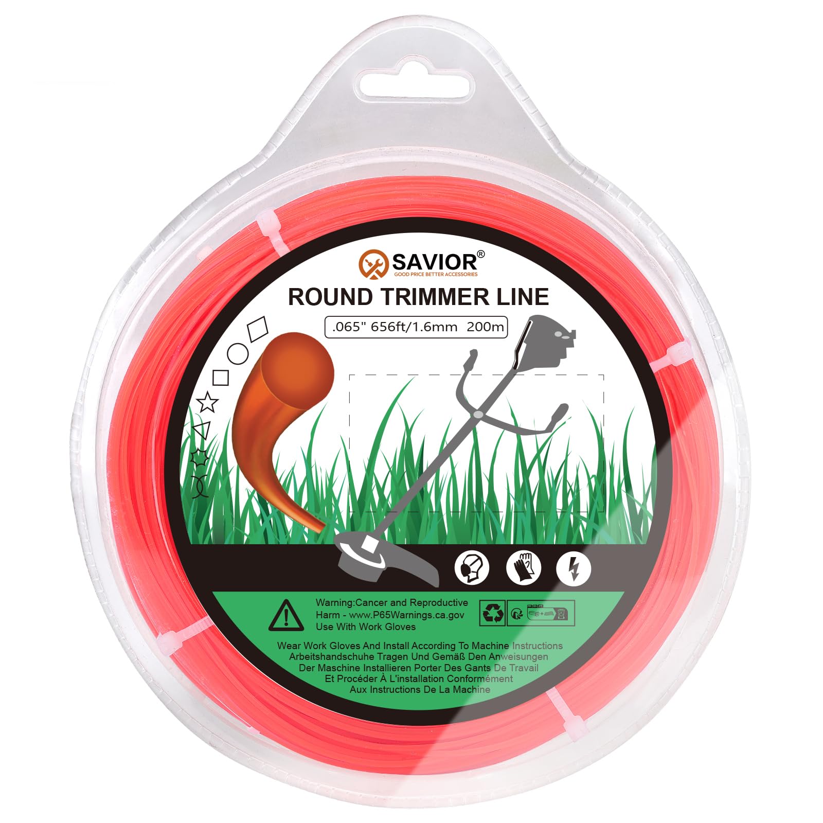 Savior 30M 2mm Strimmer Wire Universal String Trimmer Line Nylon Strimmer Cord 1.2mm 1.6mm 2.0mm 2.4mm 3.0mm Grass Strimming Cable for Garden Weeds Flower Beds (2mm x 30m Round) — view 12