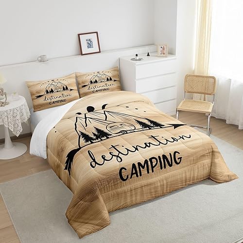 Miniatura 5 de Juego de edredón de camping para caravana, juego de edredón rústico con puerta de granero para niños, jóvenes y adultos, decoración de caravana,