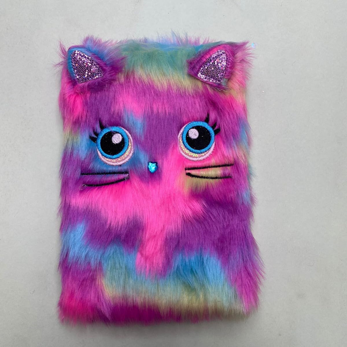 KESYOO Plush Cartoon Notebook, Purple Cat Soft Cover Writing Pad, Mini Fluffy Journal School Supplies for Study Notes