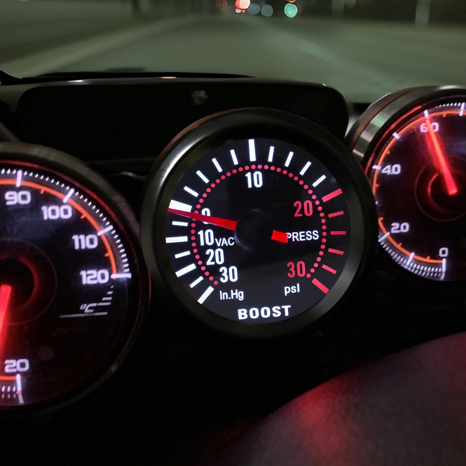Automotive Turbo Boost Meter, 2" 52mm LED 0~30in.Hg / 0~30PSI Turbo Boost Gauge Meter with Sensor for Car Boat Truck ATV