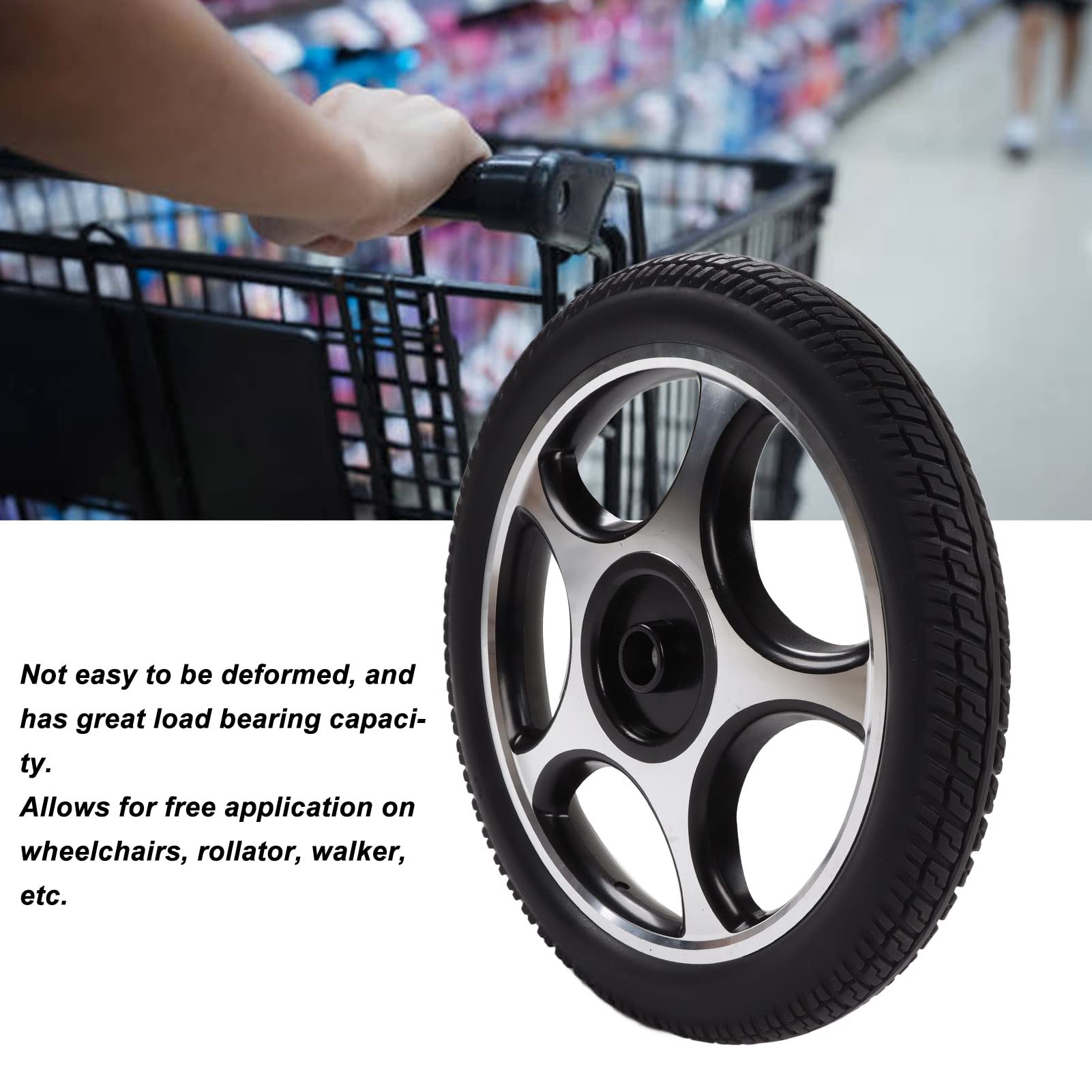Rueda para silla de ruedas Rueda para andador de bajo ruido de PU de 16 pulgadas Pieza de repuesto para carrito con andador Buje de acero de aleación resistente Neumático